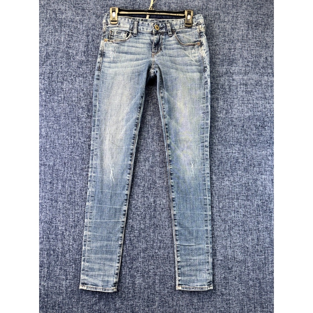 Armani Exchange Jeans Women 2 Blue Cotton Blend Skinny Light Wash Distressed Low